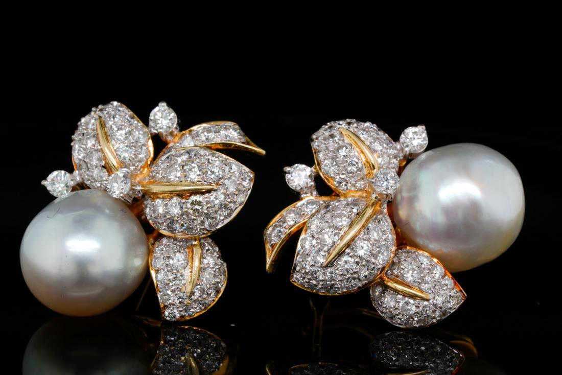 13mm South Sea Pearl, 3.50ctw Diamond 18K Earrings (1 of 3)