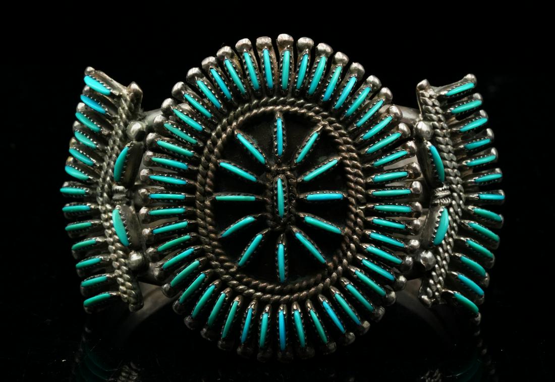 J.S. Bellson Turquoise Needlepoint Sterling Cuff (1 of 4)