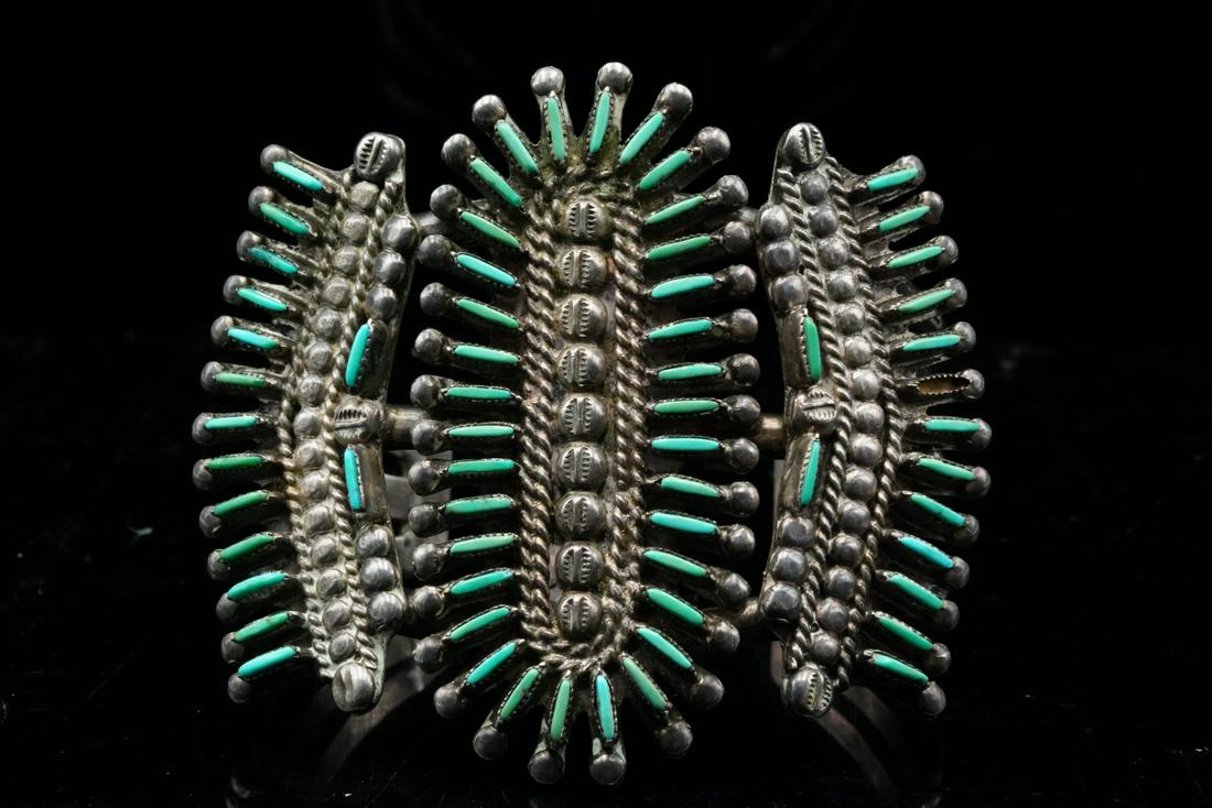 J.S. Bellson Turquoise Needlepoint Sterling Cuff (1 of 4)