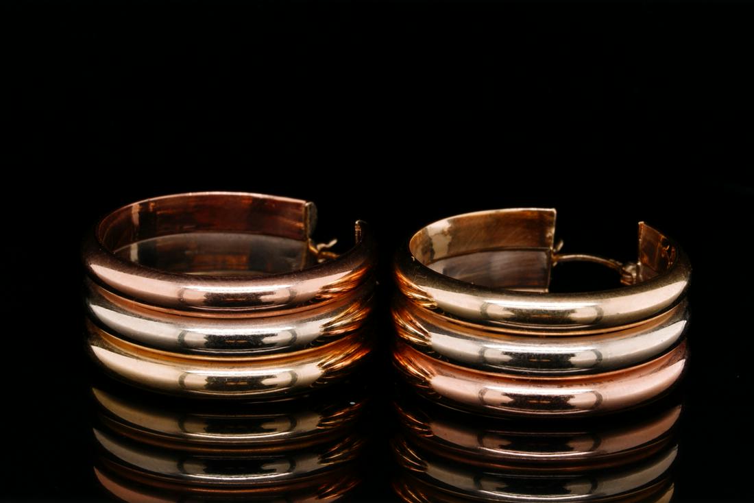 Solid 14K Tri-Color Gold 1" Hoop Earrings (1 of 3)