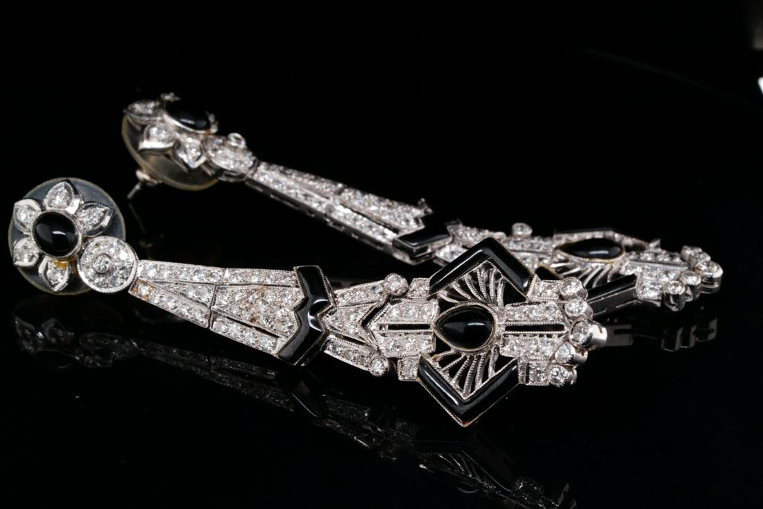 3.80ctw SI1-SI2/G-H Diamond, Onyx & 18K Earrings (1 of 4)