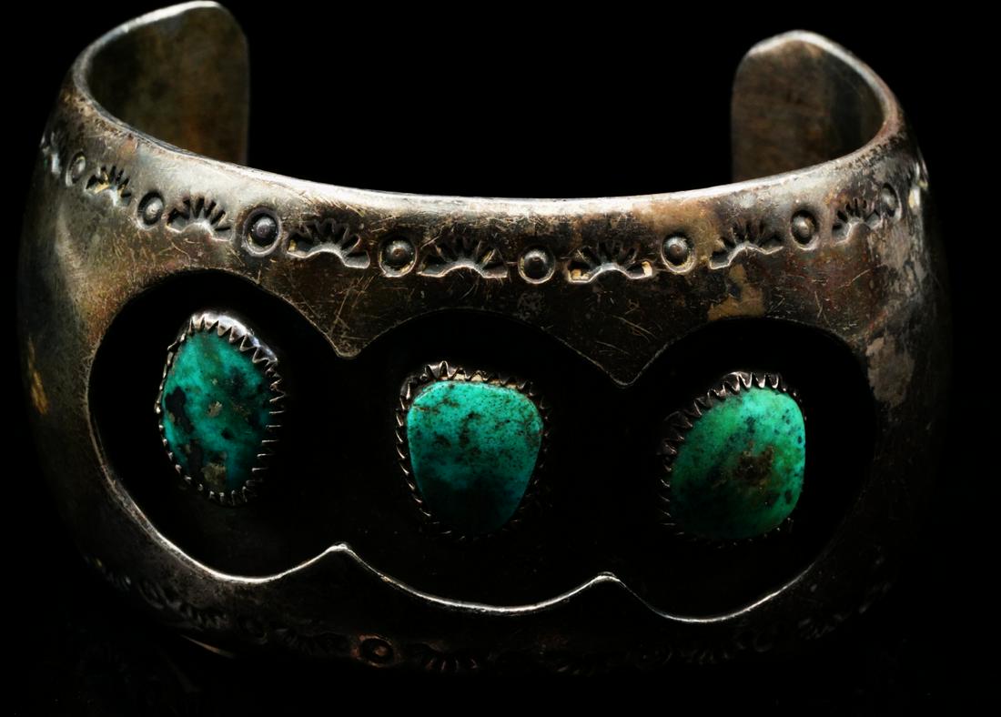 Kathleen Yazzie 1970s 3-Turquoise Sterling Cuff (1 of 5)