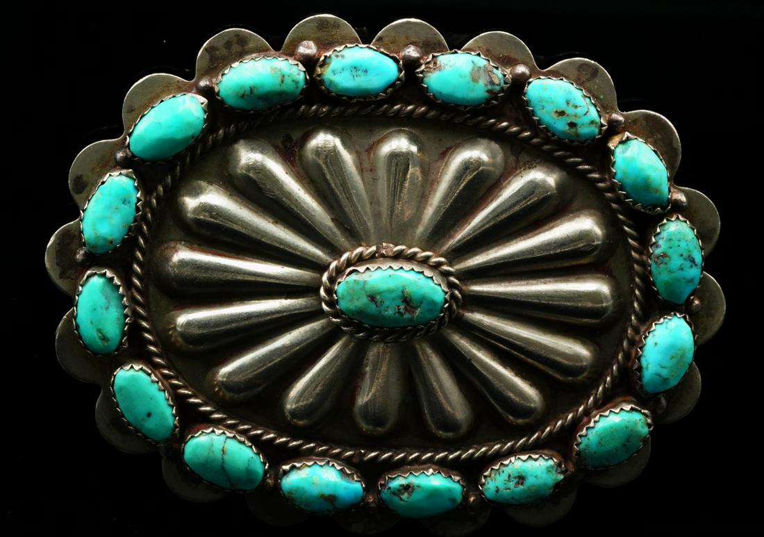 Native American Turquoise & Sterling 3" Concho Pin (1 of 4)