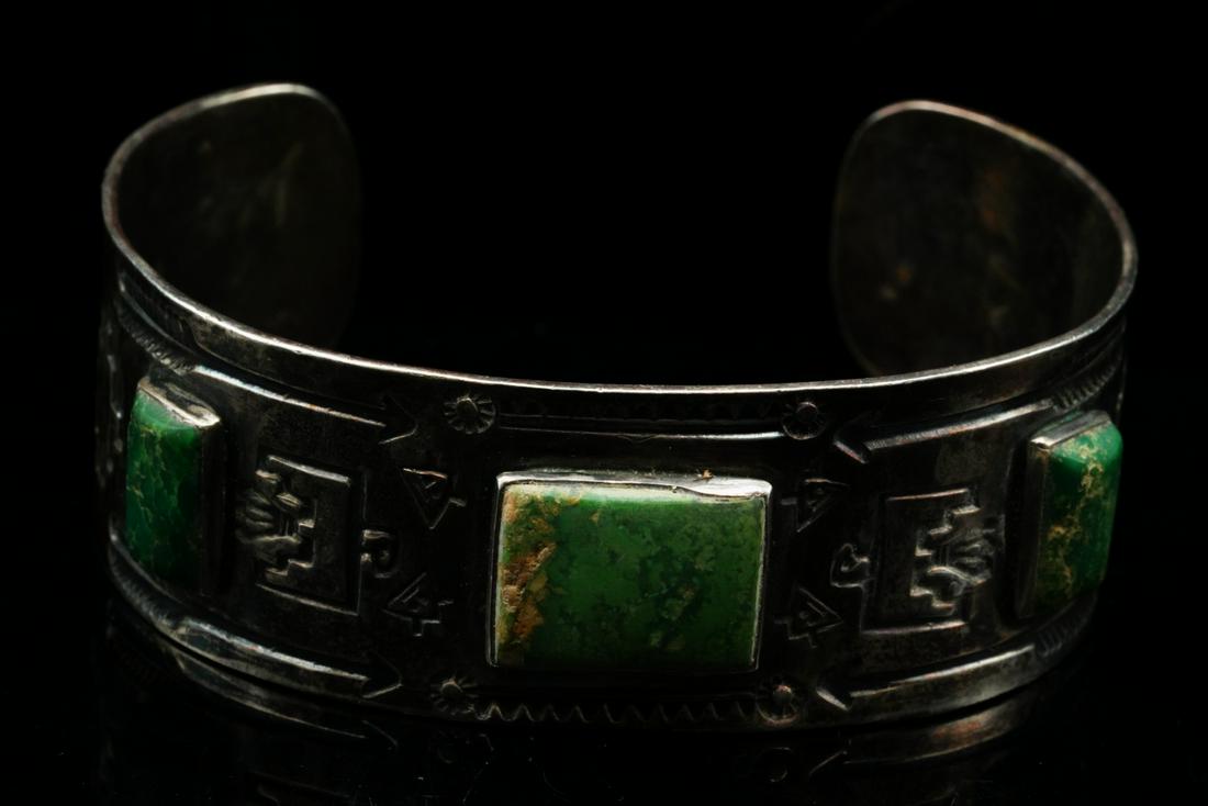 Zuni 1950s Green Turquoise & Sterling Silver Cuff (1 of 5)