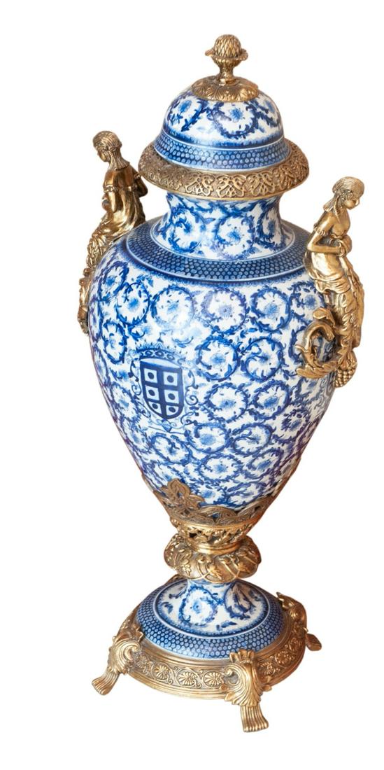 Vintage Ormolu Blue & White Porcelain Floor Vase (1 of 5)