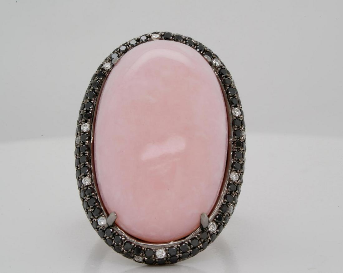 27mm Milky Rose Quartz, 1.60ctw Diamond 18K Ring (1 of 7)