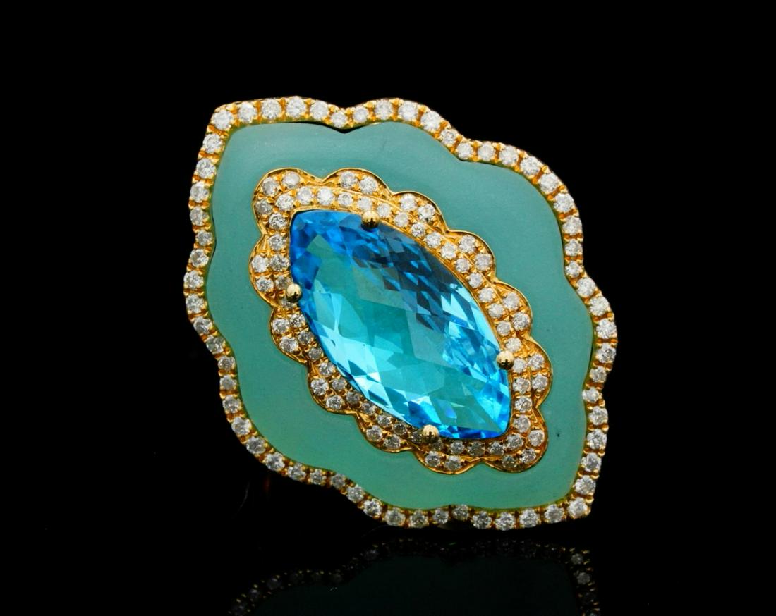 5.00ct Blue Topaz, 0.50ctw Diamond, Quartz 18K Ring (1 of 6)