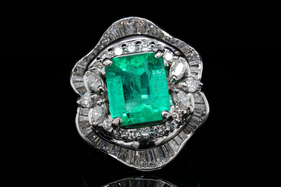 4.30ct Emerald, 2.50ctw Diamond Platinum Ring (1 of 6)