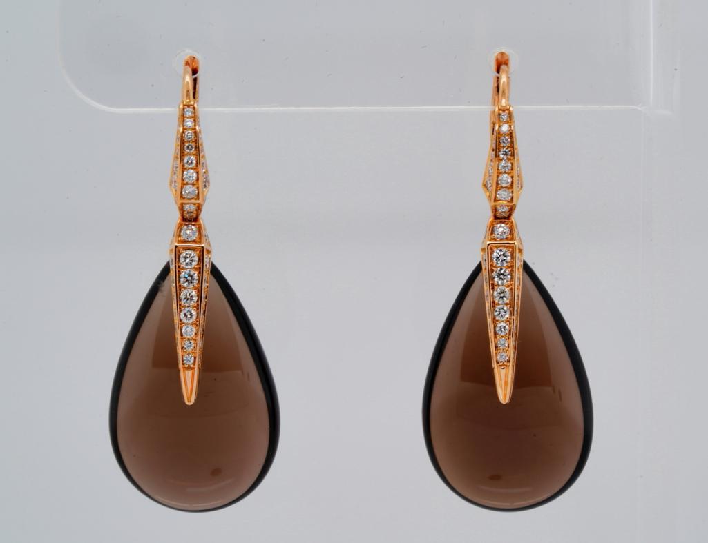Chimento 1.00ctw Diamond, Smoky Quartz & 18K Earrings: Chimento 1.00ctw VS1-VS2/F-G Diamond, Smoky Quartz & Solid 18K Rose Gold 1.75" Drop Earrings - These lovely earrings were made by Chimento, and were finely crafted of solid 18k rose gold. The earrings