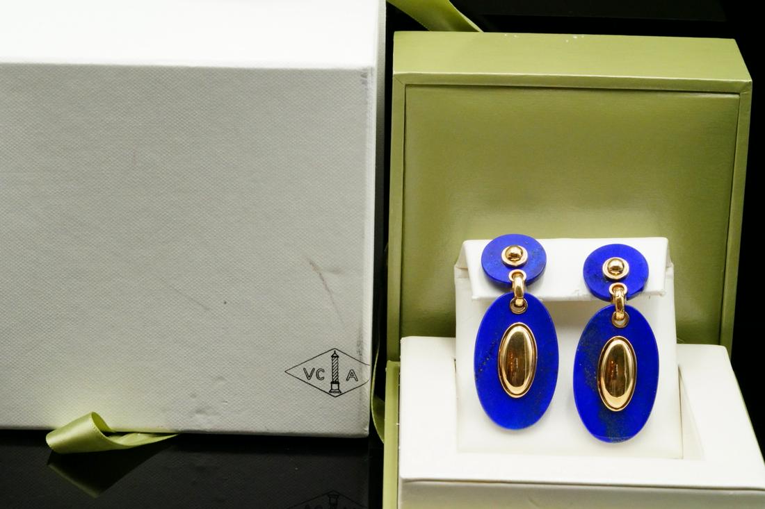 Van Cleef & Arpels Lapis & 18K 2.25" Ear Clips (1 of 8)