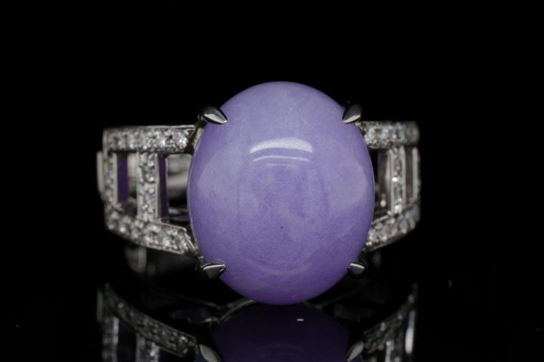 13.95ct Lavender Jade, 0.80ctw Diamond Platinum Ring (1 of 6)