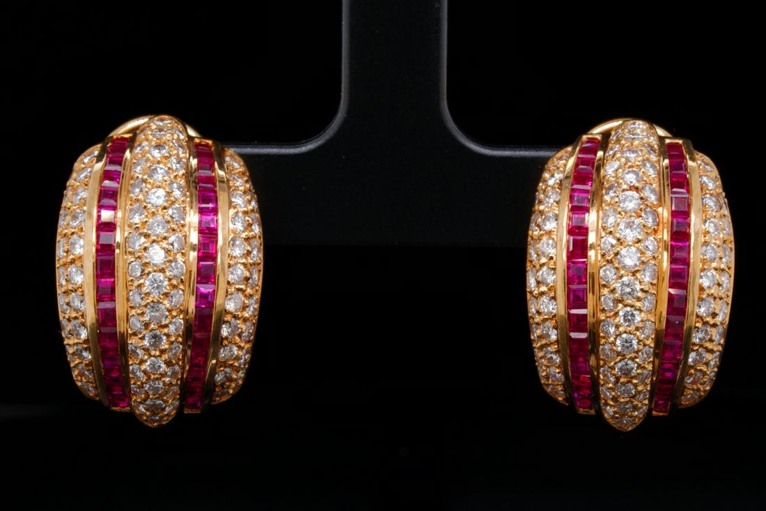 3.30ctw Diamond, 1.80ctw Ruby & 18K Earrings (1 of 4)