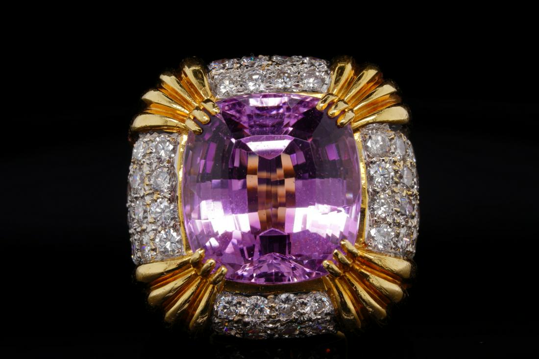 14.00ct Kunzite, 3.25ctw Diamond 18K Designer Ring (1 of 7)