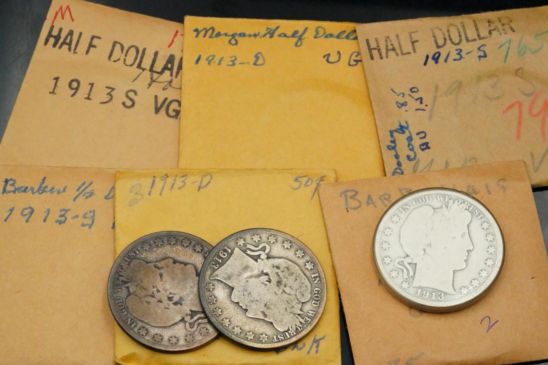 Lot of (8) 1913 Barber Half Dollars (90% Silver) (1 of 2)