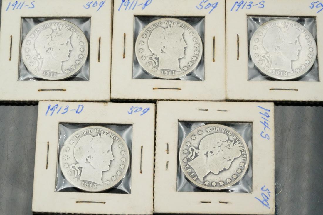 (5) 1911-1914 Barber Half Dollars (90% Silver) (1 of 3)