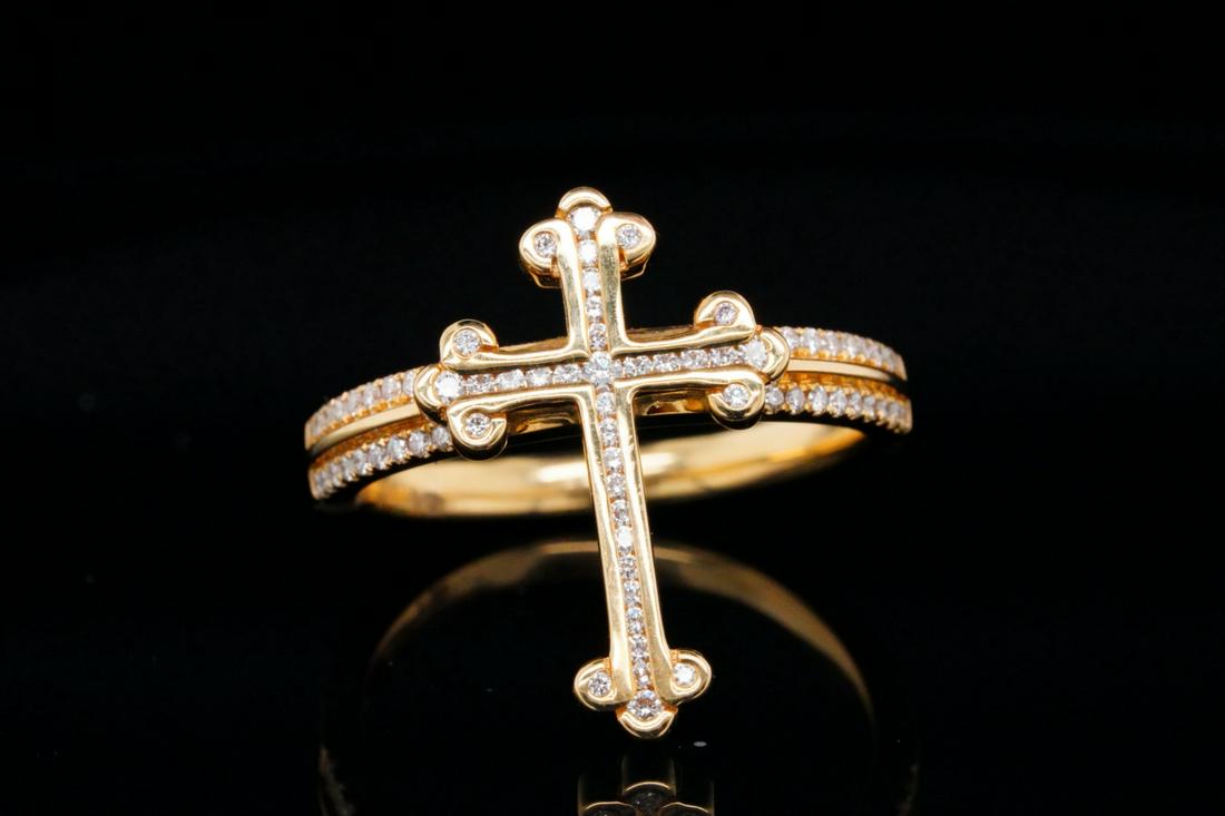 King Baby 0.40ctw Diamond 18K Cross Ring (1 of 5)