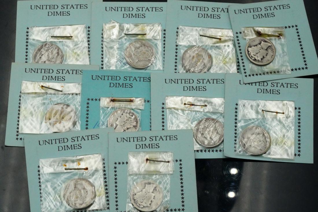 (10) Mercury Dimes W/Some Key Dates (90% Silver) (1 of 4)