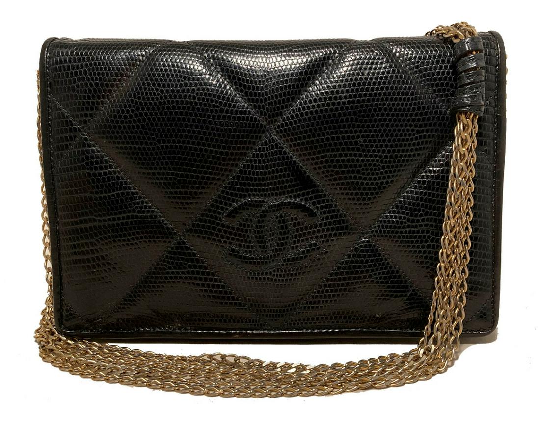 Chanel Vintage Black Lizard Skin Flap Shoulder Bag (1 of 10)