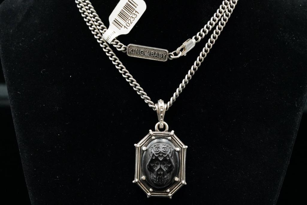 King Baby Carved Jet & Sterling Silver Necklace (1 of 4)