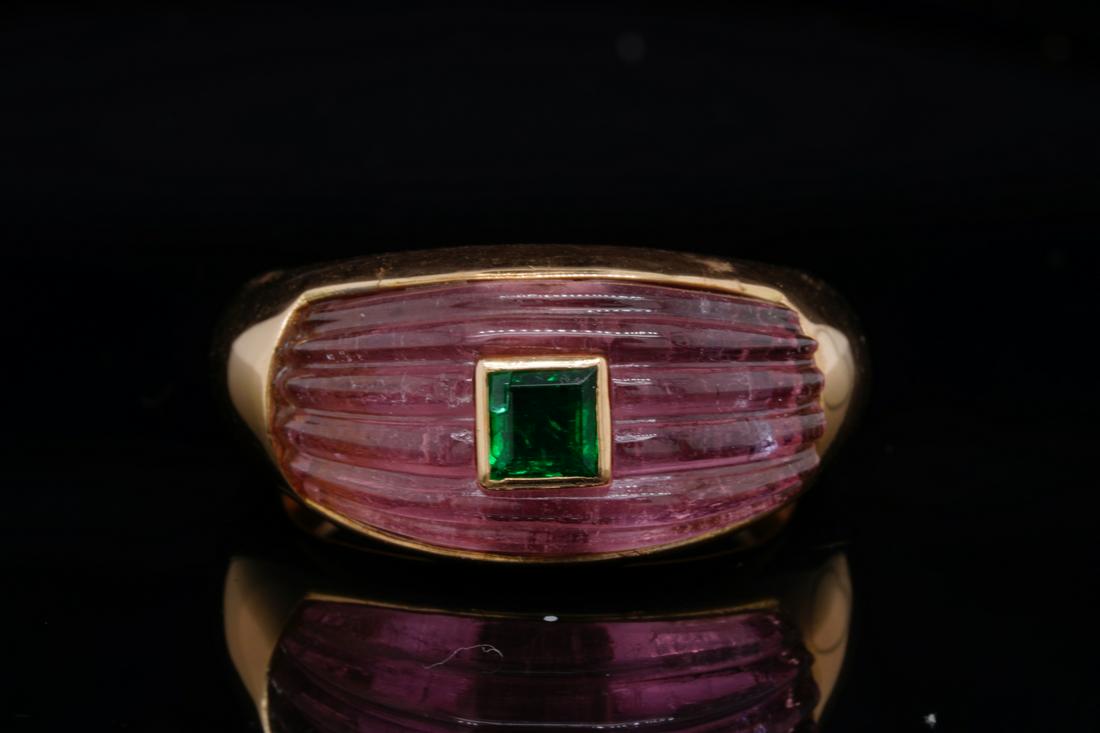 Mellero Pink Tourmaline, 0.40ct Emerald 18K Ring (1 of 7)