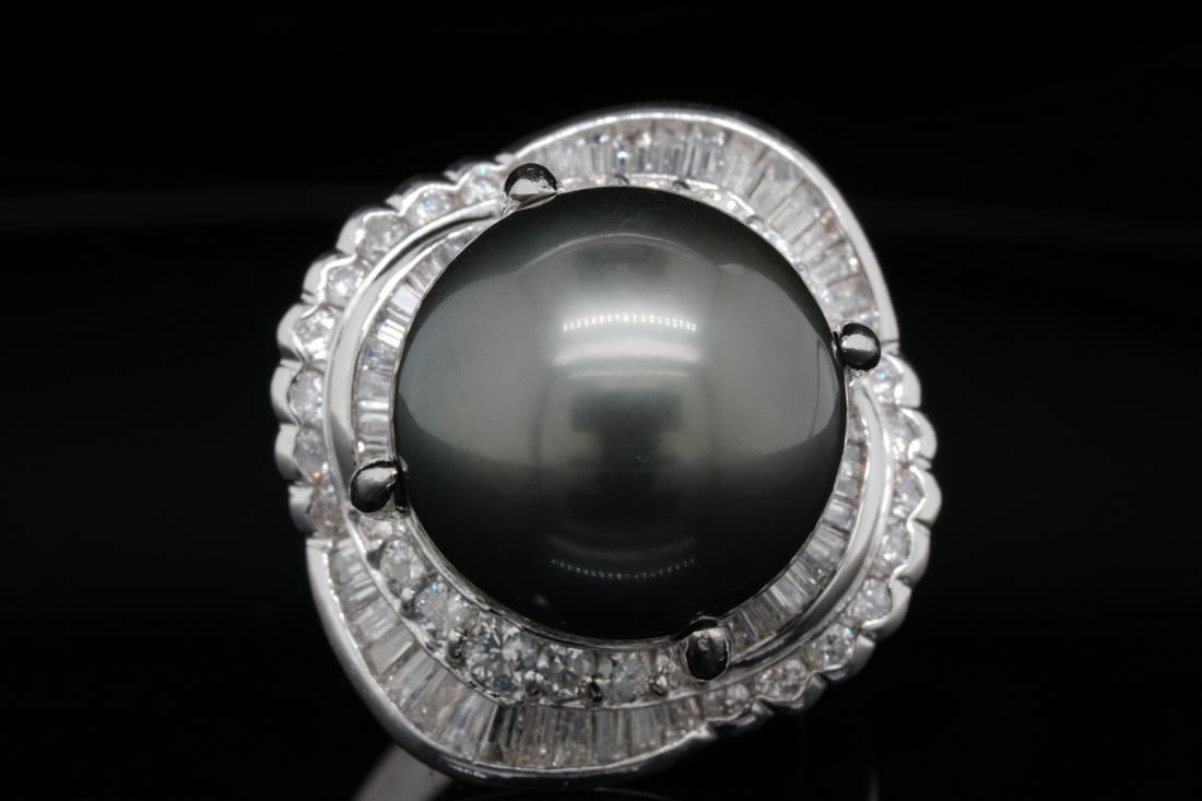 14.8mm Tahitian Pearl, 1.40ctw Diamond Platinum Ring (1 of 6)