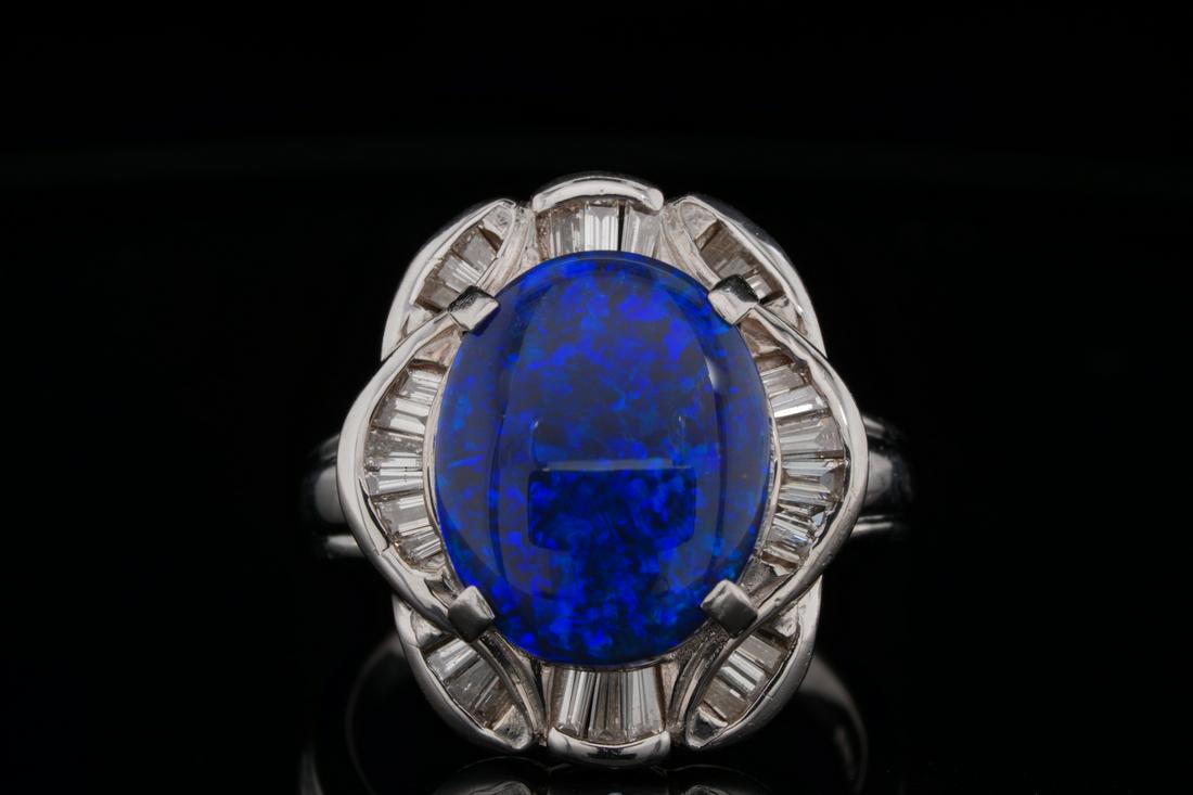 13.5mm Black Opal, 0.50ctw Diamond Platinum Ring (1 of 6)