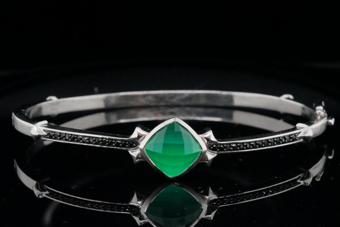 Stephen Webster Sterling Silver Superstud Bangle: Stephen Webster Solid Sterling Silver Superstud Bangle Bracelet W/Black Spinel Accents - This Superstud bracelet by Stephen Webster is made of solid sterling silver and has a 1-stud motif with faceted