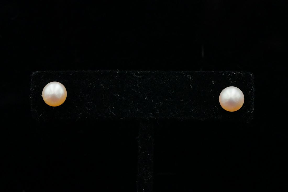 7mm Peach Pearl and 14K Yellow Gold Stud Earrings (1 of 3)