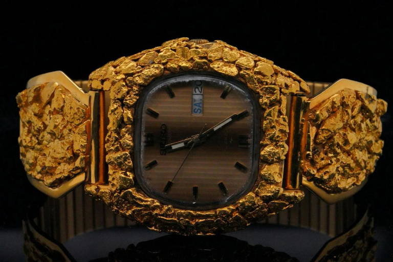 Seiko 22k 24k Gold Nugget, 10k Gold Tone Ss Watch