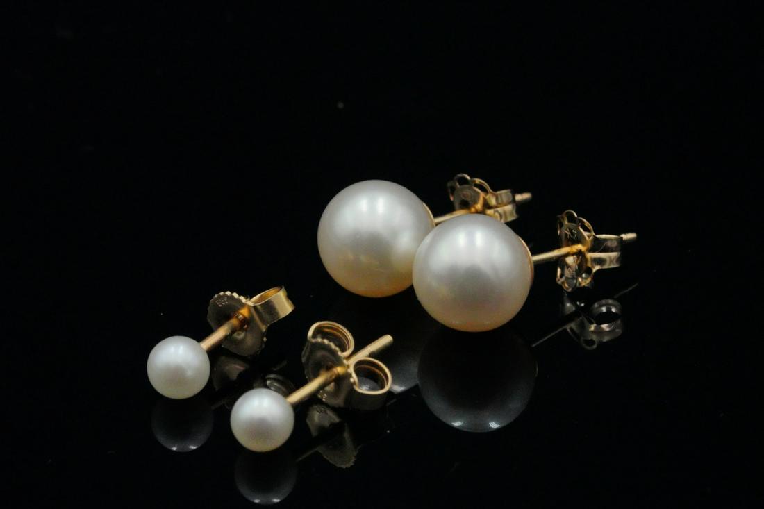7mm & 3mm Pearl & 14K Yellow Gold Earrings (4pc) (1 of 2)
