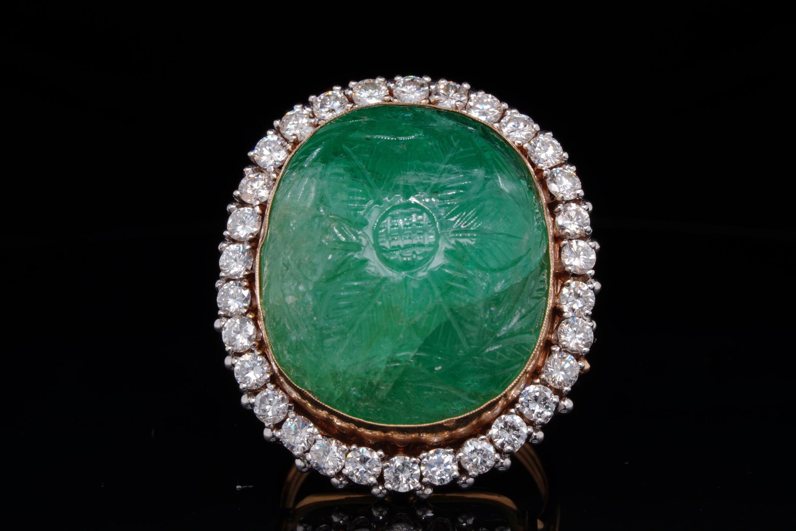 30.00ct Carved Emerald, 3.00ctw Diamond 14K Ring (1 of 7)