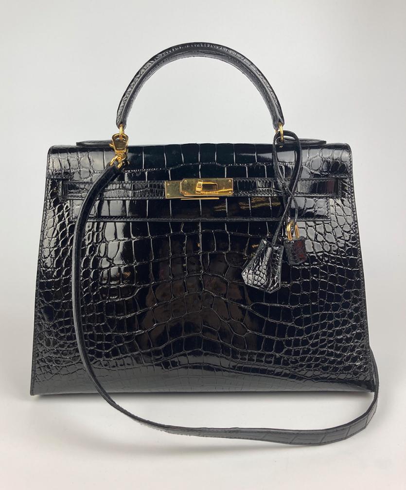 Hermes Vintage Black Porosus Crocodile Kelly 32 (1 of 11)