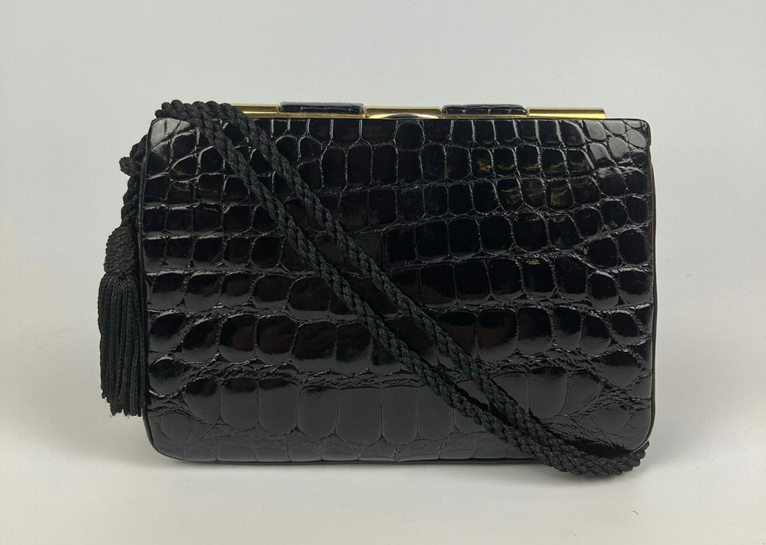 Judith Leiber Black Alligator Vintage Clutch (1 of 7)