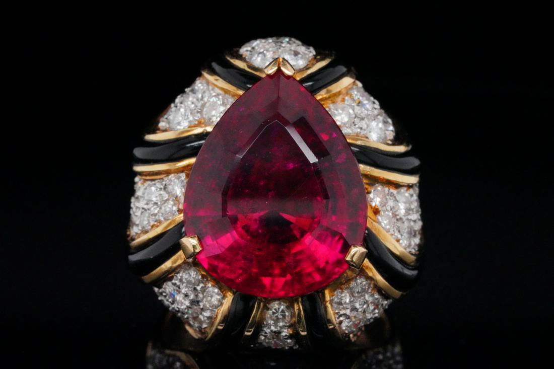 9.50ct Rubellite, 3.00ctw Diamond & 18K Ring W/Onyx (1 of 6)
