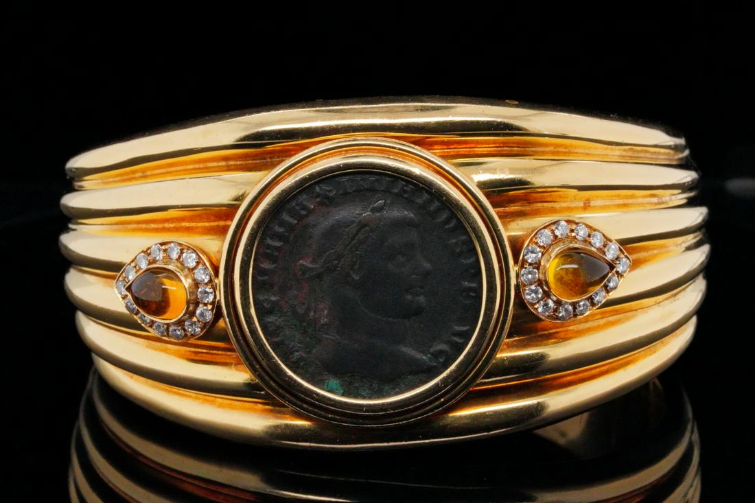2.00ctw Citrine and Diamond 18K Massimiano Coin Cuff (1 of 8)