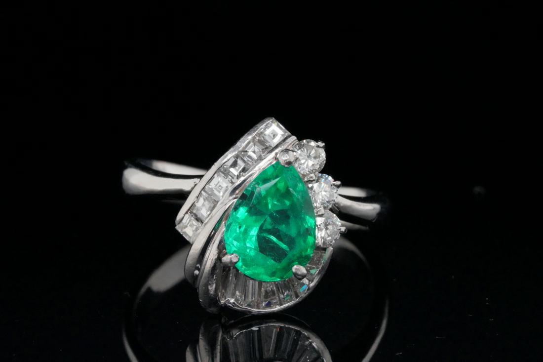 1.35ct Emerald, 0.50ctw Diamond and Platinum Ring (1 of 6)
