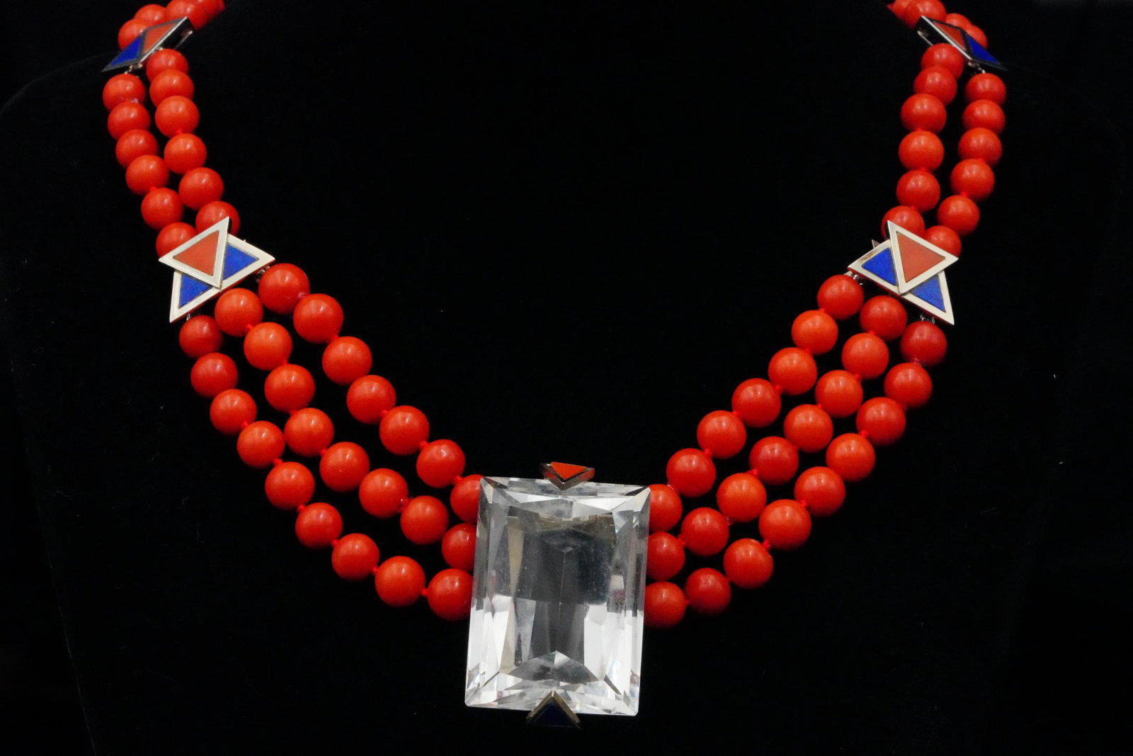 French Art Deco 75ct Crystal, Coral & 18K Necklace (1 of 7)