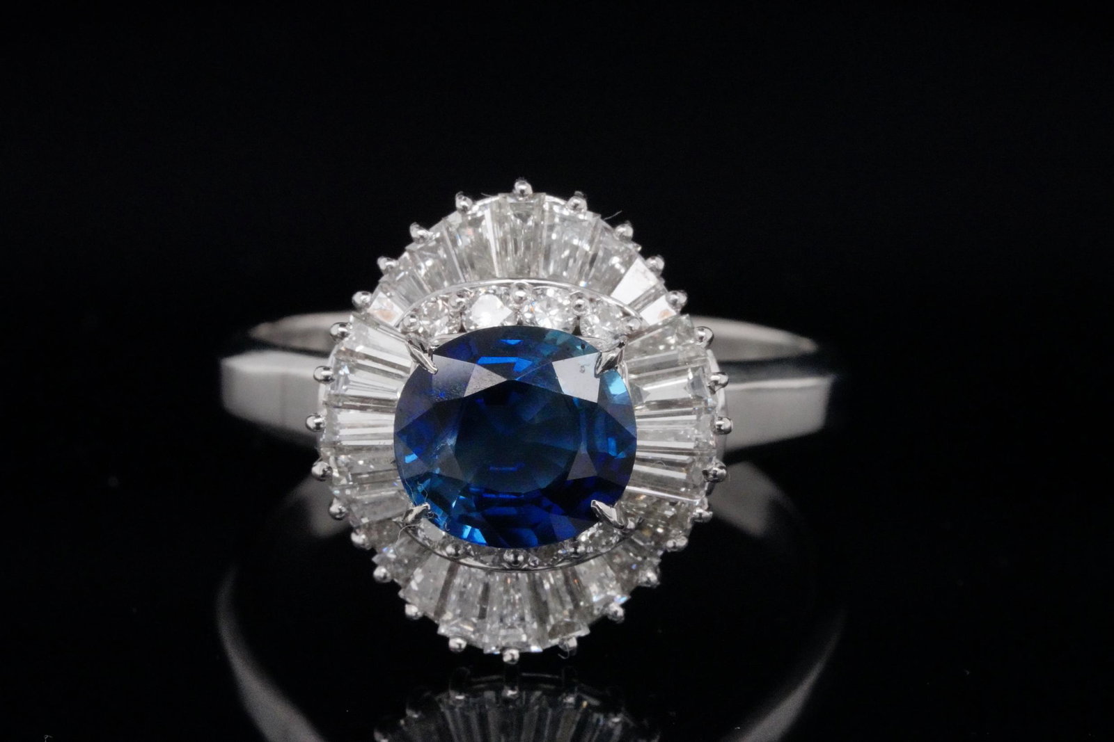 2.10ct Blue Sapphire, 1.45ctw Diamond Platinum Ring (1 of 6)