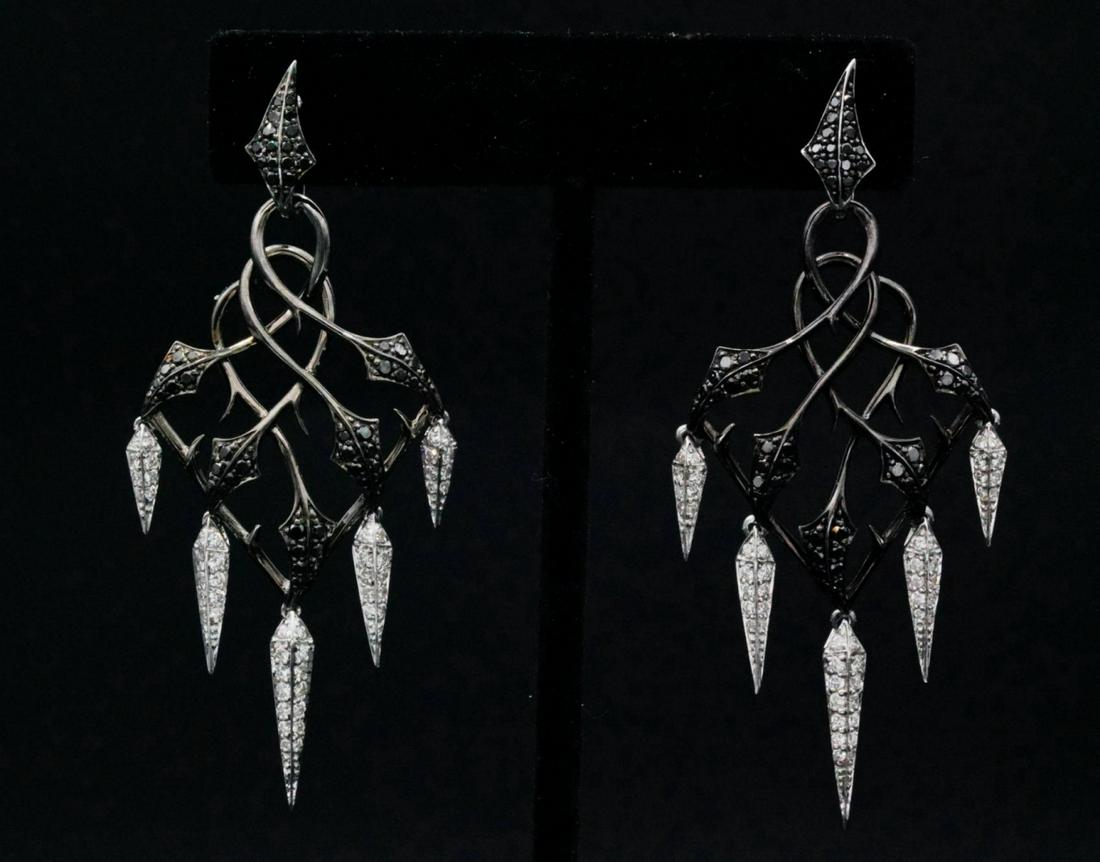 Stephen Webster Fly by Night 2.25ctw Diamond Earrings: Stephen Webster Fly by Night Collection 2.25ctw Black & White Diamond Solid 18K White/Blackened Gold 2.75" Chandelier Earrings - These beautiful earrings were made by world renowned British jeweler St