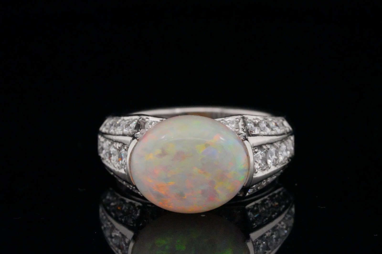 3.50ct Opal, 0.85ctw Diamond and Platinum Ring (1 of 6)