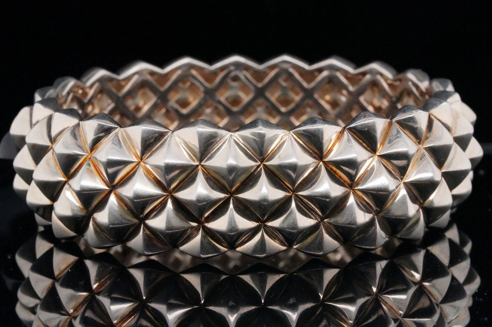 Stephen Webster Sterling Silver Superstud Cuff W/Onyx: Stephen Webster Solid Sterling Silver Superstud Cuff Bracelet W/Onyx Accent - This cuff bracelet was made by Stephen Webster as part of the designer's Superstud collection. The bracelet was finely cra