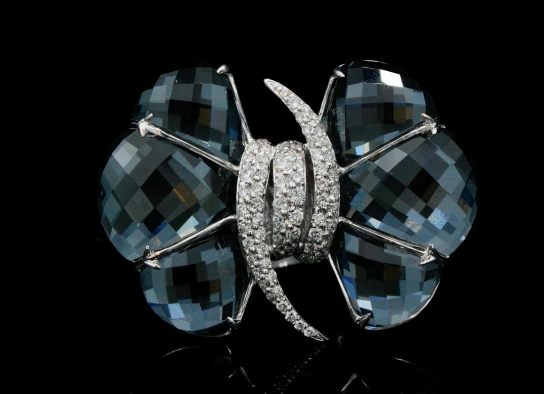 Stephen Webster Forget Me Knot 0.75ctw Diamond 18K Ring: Stephen Webster Forget Me Knot Collection 0.75ctw Diamond, Carved Quartz & Hematite Solid 18K White Gold Crystal Haze Bow Ring - This exquisite ring was created by world renowned British designer Step