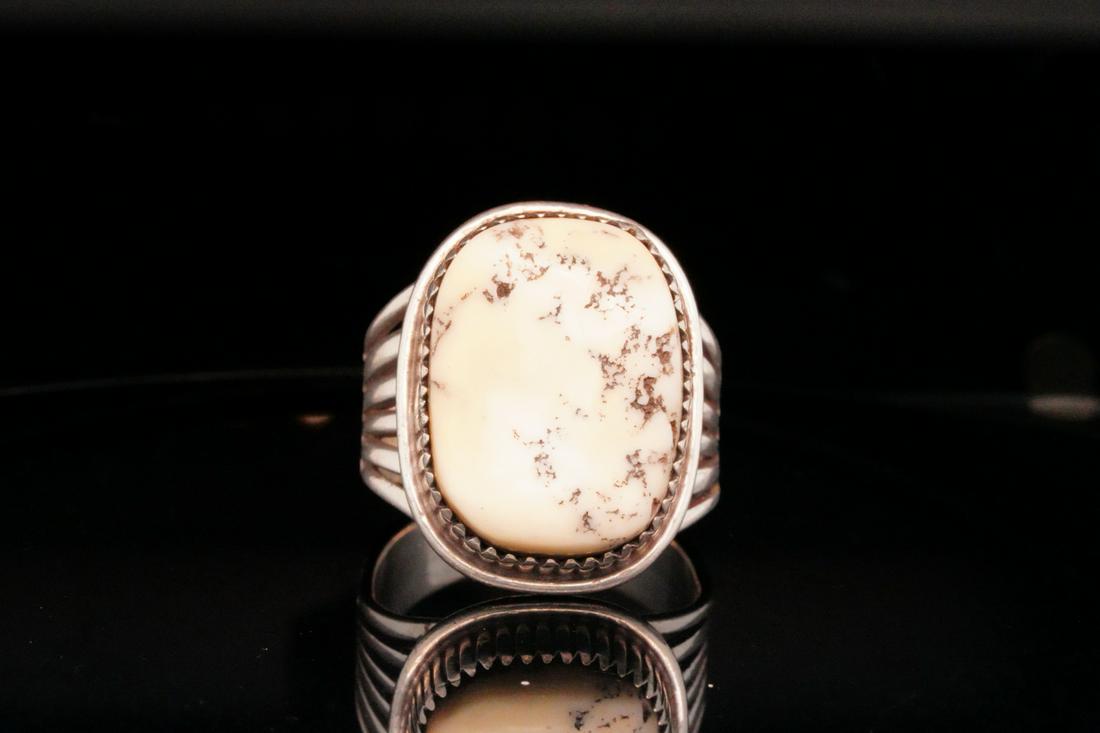 21.5mm White Buffalo Turquoise Sterling Silver Ring (1 of 5)