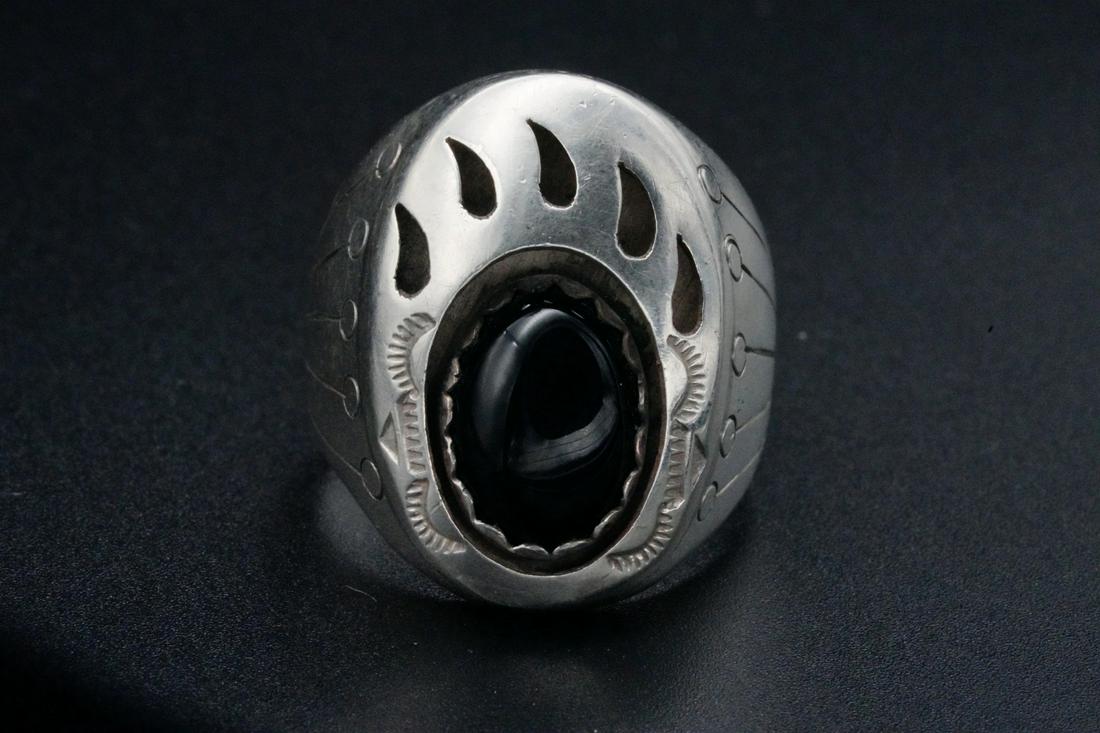 Native American 12.5mm Onyx and Sterling Silver Ring (1 of 7)