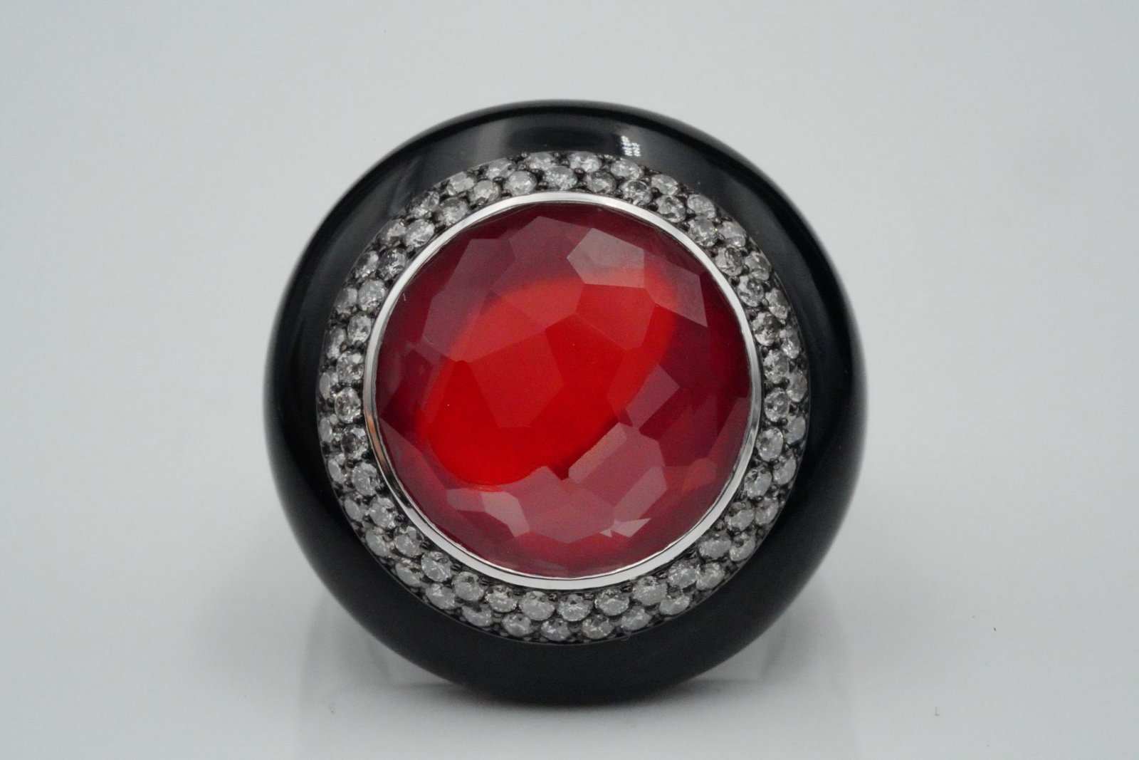 13mm Clear Quartz, 0.75ctw Diamond, Onyx & 18K Ring (1 of 7)