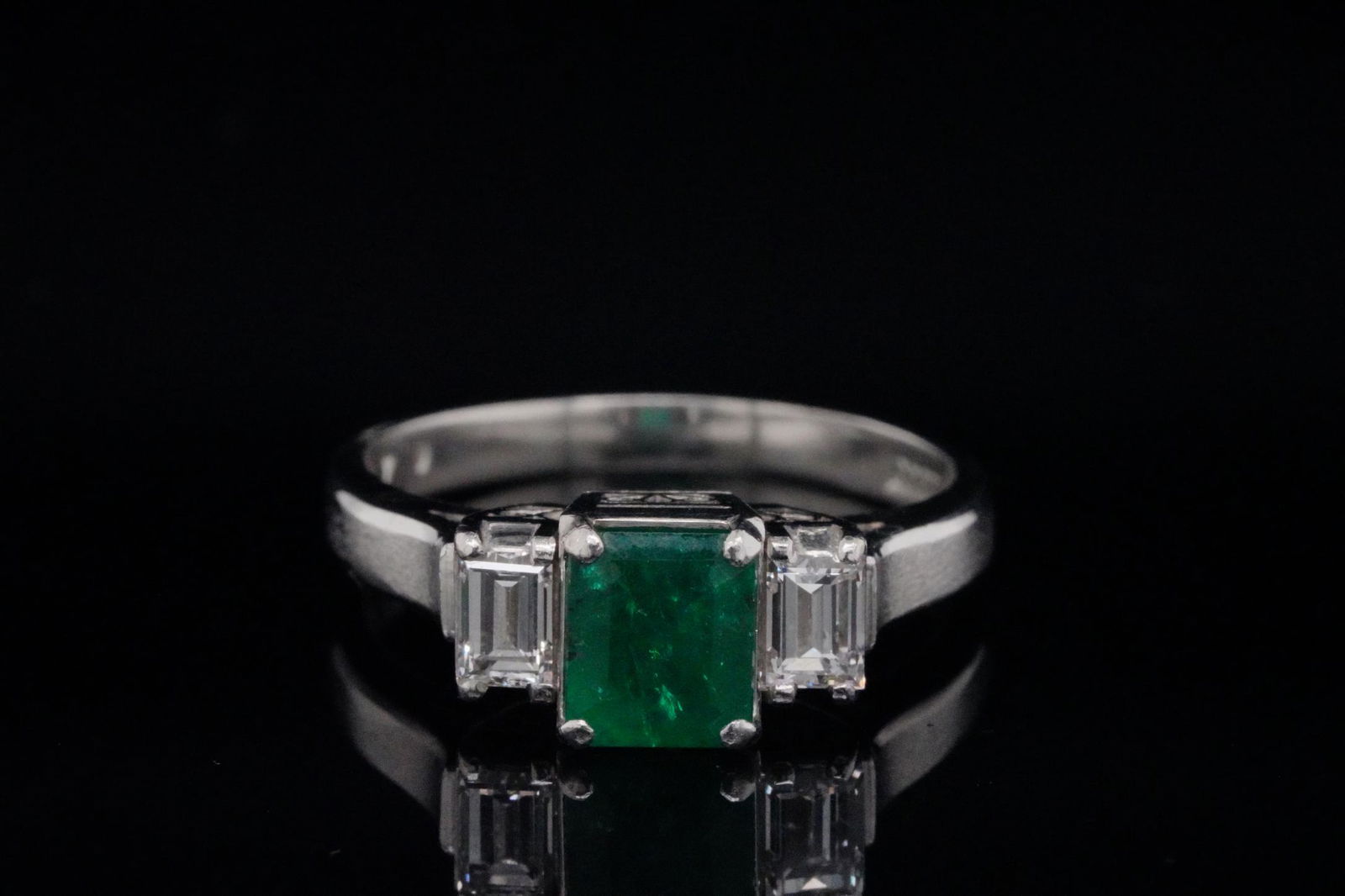 Platinum, 0.40ct Emerald and 0.30ctw Diamond Ring (1 of 7)