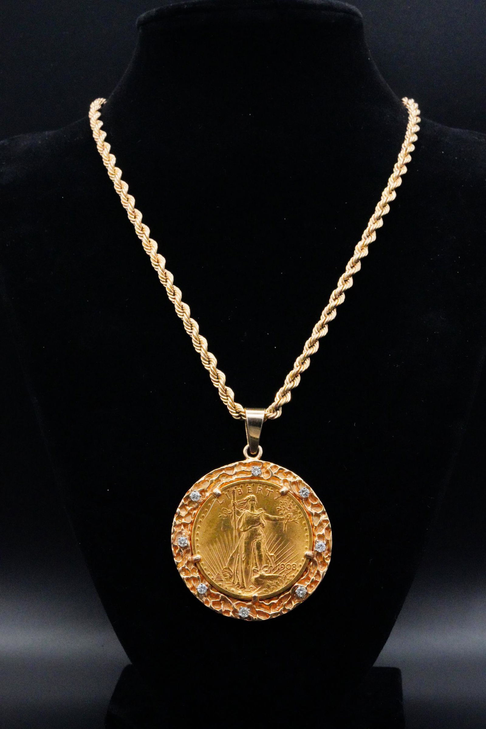 1.00ctw Diamond, $20 Gold Coin and 14K Necklace (1 of 9)