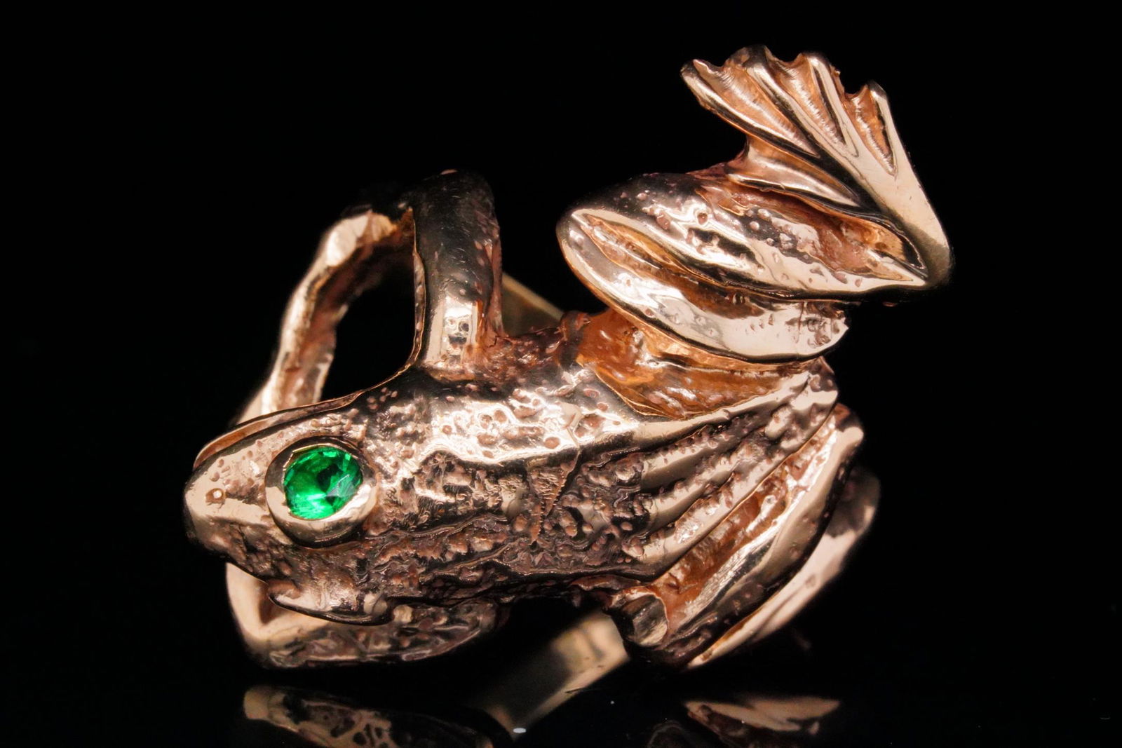 14K Yellow Gold Frog Ring W/Green Tourmaline Eyes (1 of 5)