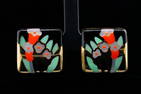 Asch Grossbardt Multi-Stone Inlay and 14K 1" Earrings