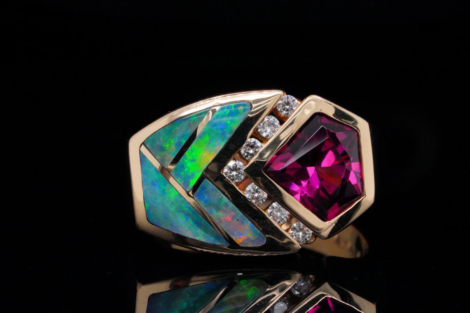 Kabana 1.60ct Tourmaline, Opal & 14K Ring W/Diamonds (1 of 8)